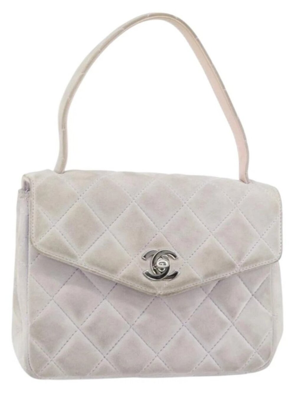 CHANEL Matelasse Hand Bag Suede Purple Silver CC Auth 158159